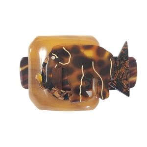 VINTAGE 80's Large Acrylic Faux Tortoiseshell Elephant Geometric French Barrette